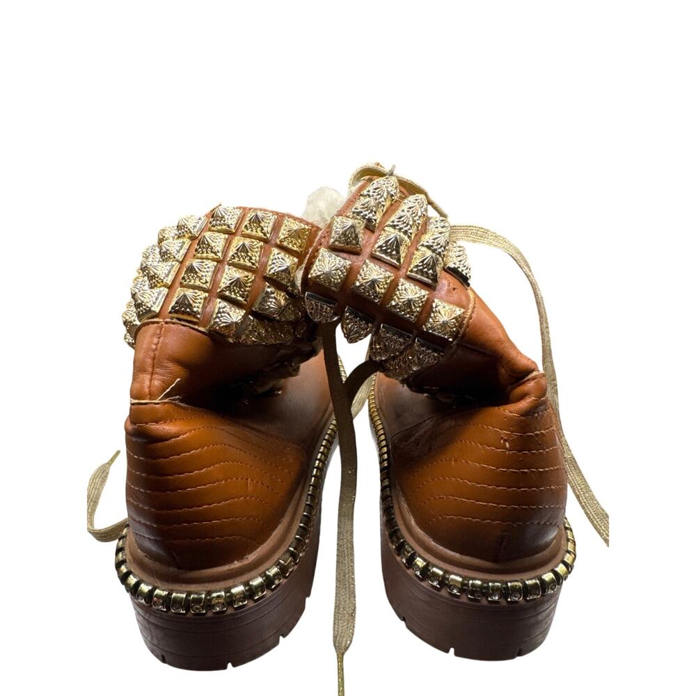 Alexis Bendel Brown Faux Leather Faux Fur Trim Lace Up Boots Women's 8 - Picture 2 of 5